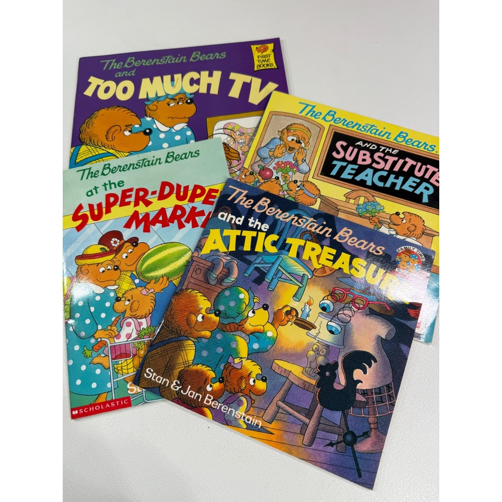 Berenstain Bears Book Lot of 4 Too Much TV Super-Duper Market Attic Treasure